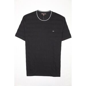 Michael Kors Mens T Shirt Black White XL Crew Neck Jacquard Embroidery Striped